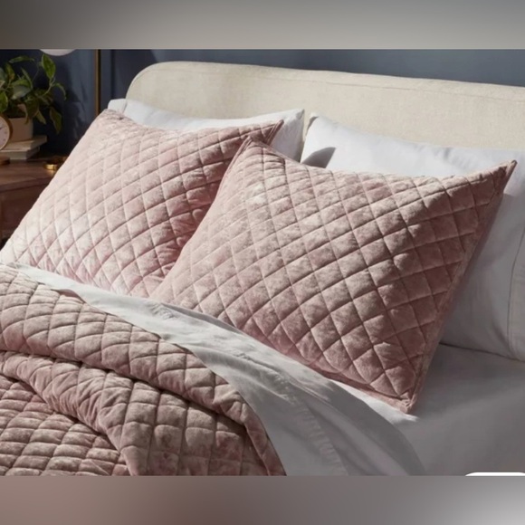 2 Blush Velvet Pink Threshold Quilted Standard Pillow Shams. - Picture 1 of 4